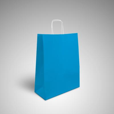 250 sacs kraft bleu vif poignées torsadées 18+8x24 cm